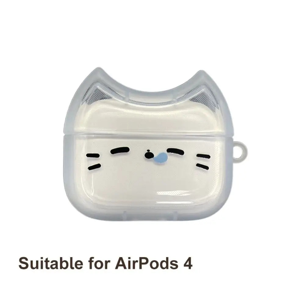 Cute Sleepy Cat Earphone Case Anti-Fall Earbuds Cover with Keyring Dustproof Shockproof Headphone Protective Case