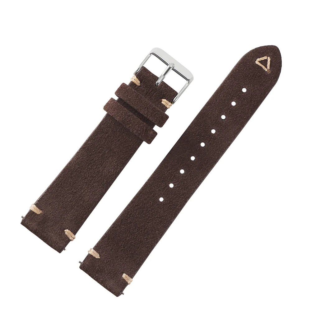 Suede Leather Watch Strap 18mm 19mm 20mm 21mm 22mm 24mm Grey Vintage Band Replacement Wristband Handmade Stitching Watchband