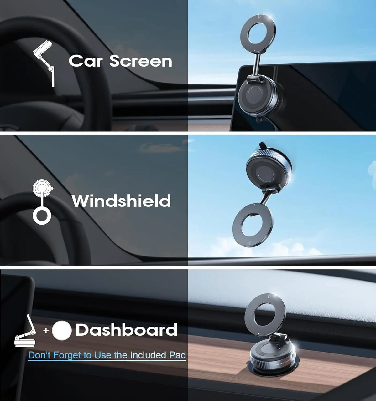 360° Adjustable Magnetic Car Phone Holder with Strong Suction Cup, Foldable Design for Desk, Bathroom & Universal Use