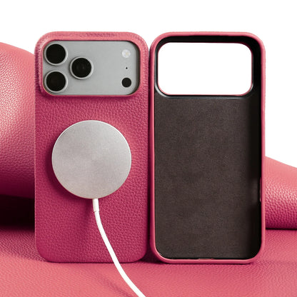 Litchi Genuine Leather Case for iPhone 17 Pro Max 16 15 14 13 12 11 For Magsafe Luxury Genuine Leather Handmade Phone Cover