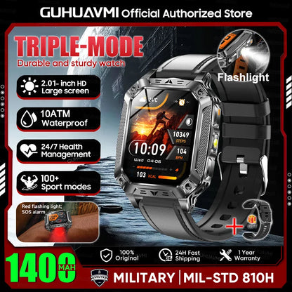 2026 New 1400mAh Large Battery Military Outdoor 2.01 inches Smart watch Men 10ATM Waterproof Bluetooth Call Sports Smart Watch