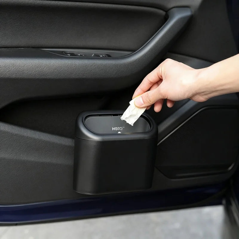 Leakproof Mini Car Trash Can With Lid Vehicle Interior Accessory Comes With 10 Rolls 150Pcs Black Garbage Bags