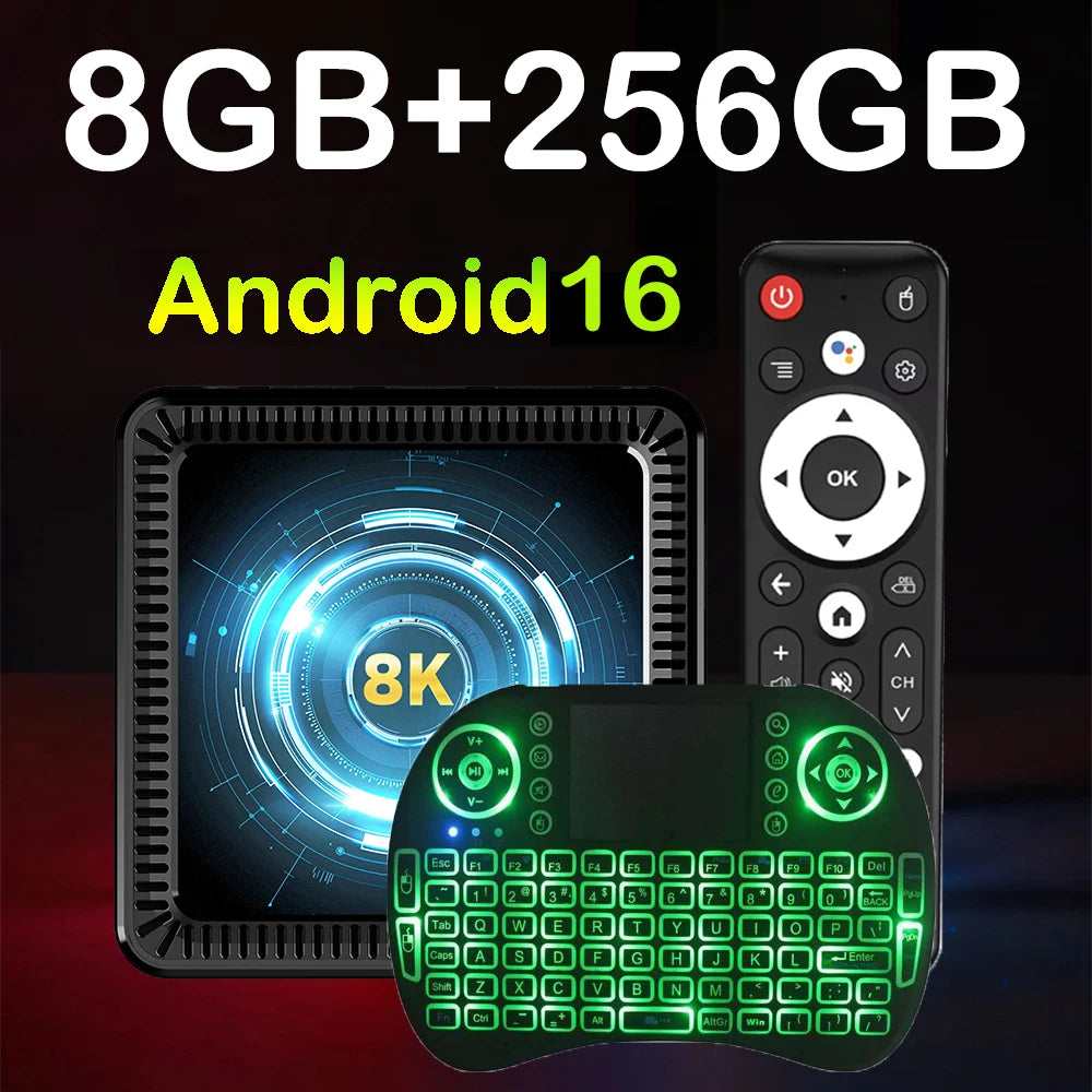 2026 Android 16 Q19 8K Smart TV Box Ram 4GB 8GB Rom 128GB 256GB Google Assistant Bluetooth 6.0 Wifi6 Streaming Media Player Fast