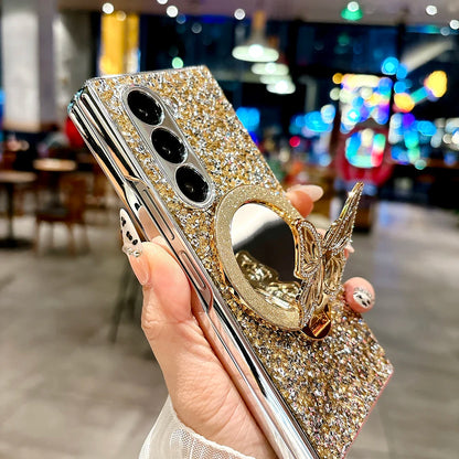 Luxury Hard PC Electroplated Frame Phone Cover for Samsung Galaxy Z Fold 7 6 5 4 8 Ultra Case with Butterfly Bracket