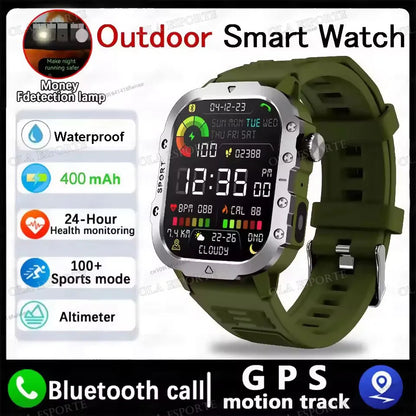 1400mAh Big Battery Smart Watch Men Outdoor GPS Flashlight 10ATM Waterproof Bluetooth Call AMOLED HD Sports Smartwatch PK HT30