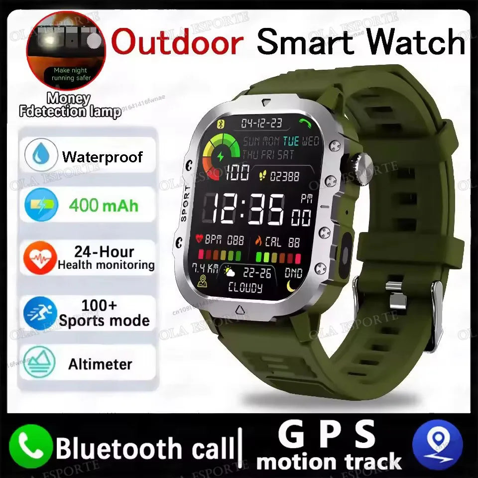 2026 New Military Smart Watch Men IP67 3ATM Outdoor Sports Fitness Tracker Blood Pressure Health Monitor BT Calls GPS Smartwatch