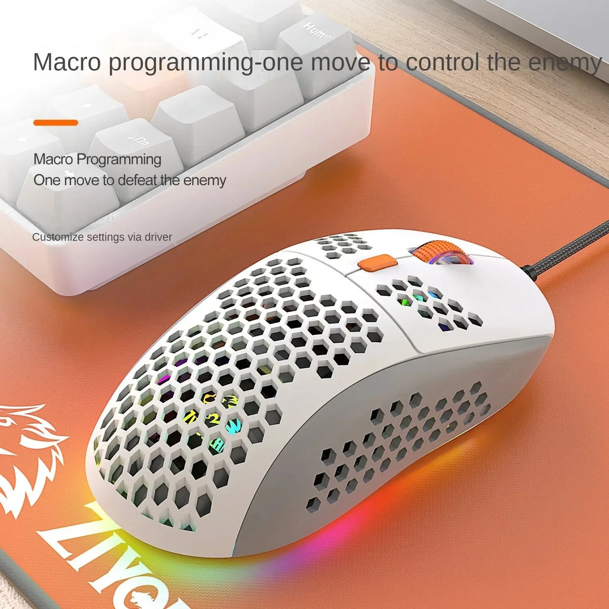 Free Wolf M8 Optical Adjustable RGB Gaming Mouse Customized PC Notebook Wired Macro Colorblocking Lightweight E-sports Ergonomic