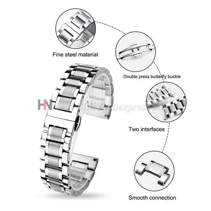 Curved End Solid Stainless Steel Watch Strap 12 14 16 18 20 21 22 24mm Metal Band Butterfly Buckle Universal Barcelet Watchbands