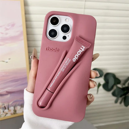 Makeup Brand Lemontini Dopamine Lip Gloss Case for iPhone 15 16 17 ProMax 12 13 14 Air Pro Max Plus Lipstick Holder Phone Cover
