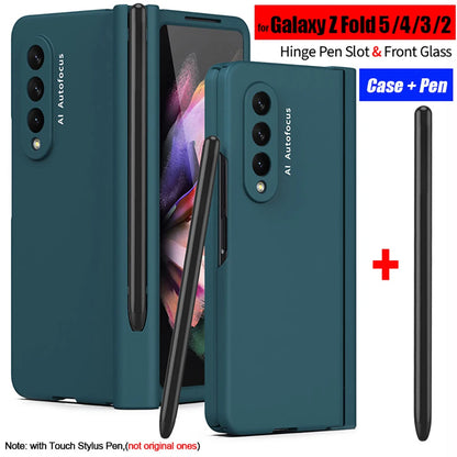 with Touch Pen For Samsung Galaxy Z Fold 7 6 SE 5 5G Case Hinge Pen Slot Front Screen Glass Protect Capa Z Fold 2 3 4 Cover