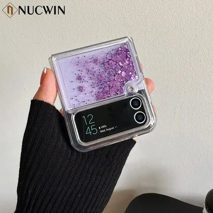 for Samsung Z Flip 8 Quicksand Love Heart Case For Samsung Galaxy Z Flip 7 6 5 4 3 Z flip 8 Glitter Fluorescence Luminous Cover