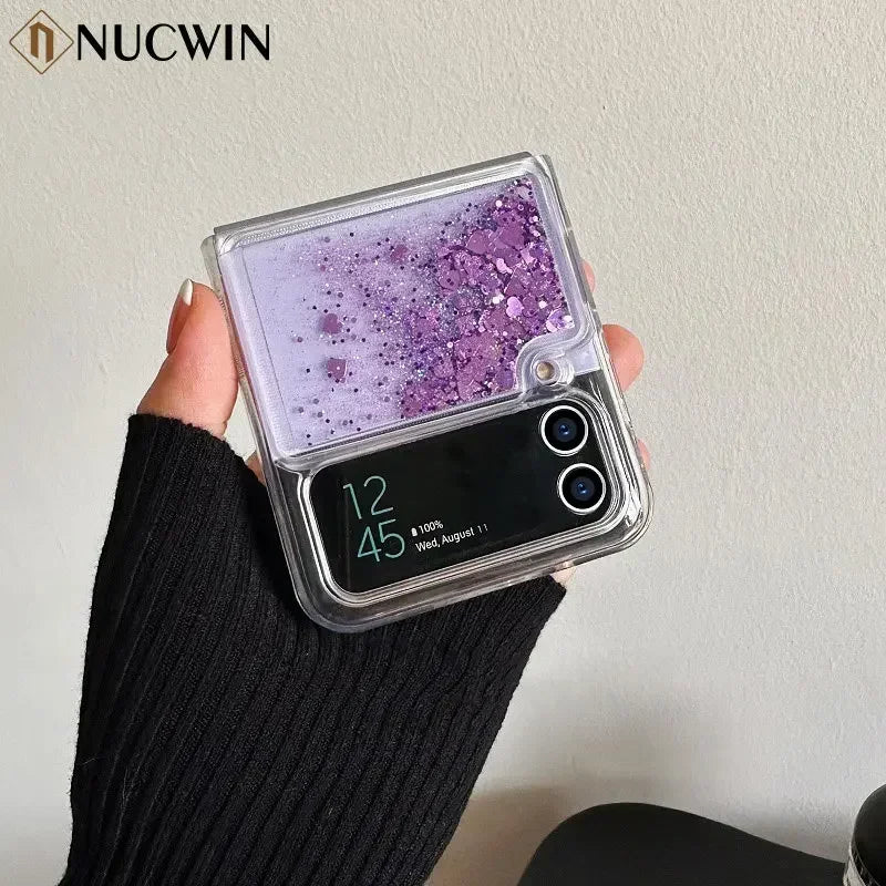 for Samsung Z Flip 8 Quicksand Love Heart Case For Samsung Galaxy Z Flip 7 6 5 4 3 Z flip 8 Glitter Fluorescence Luminous Cover