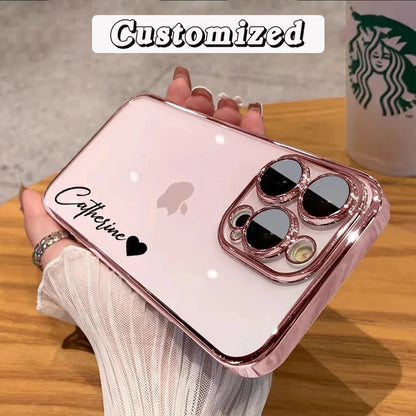 Personalised Customized Name Case For iPhone 18 17 16 15 14 13 12 11 Pro Max 17 Air Luxury Plating Transparent Clear Cover