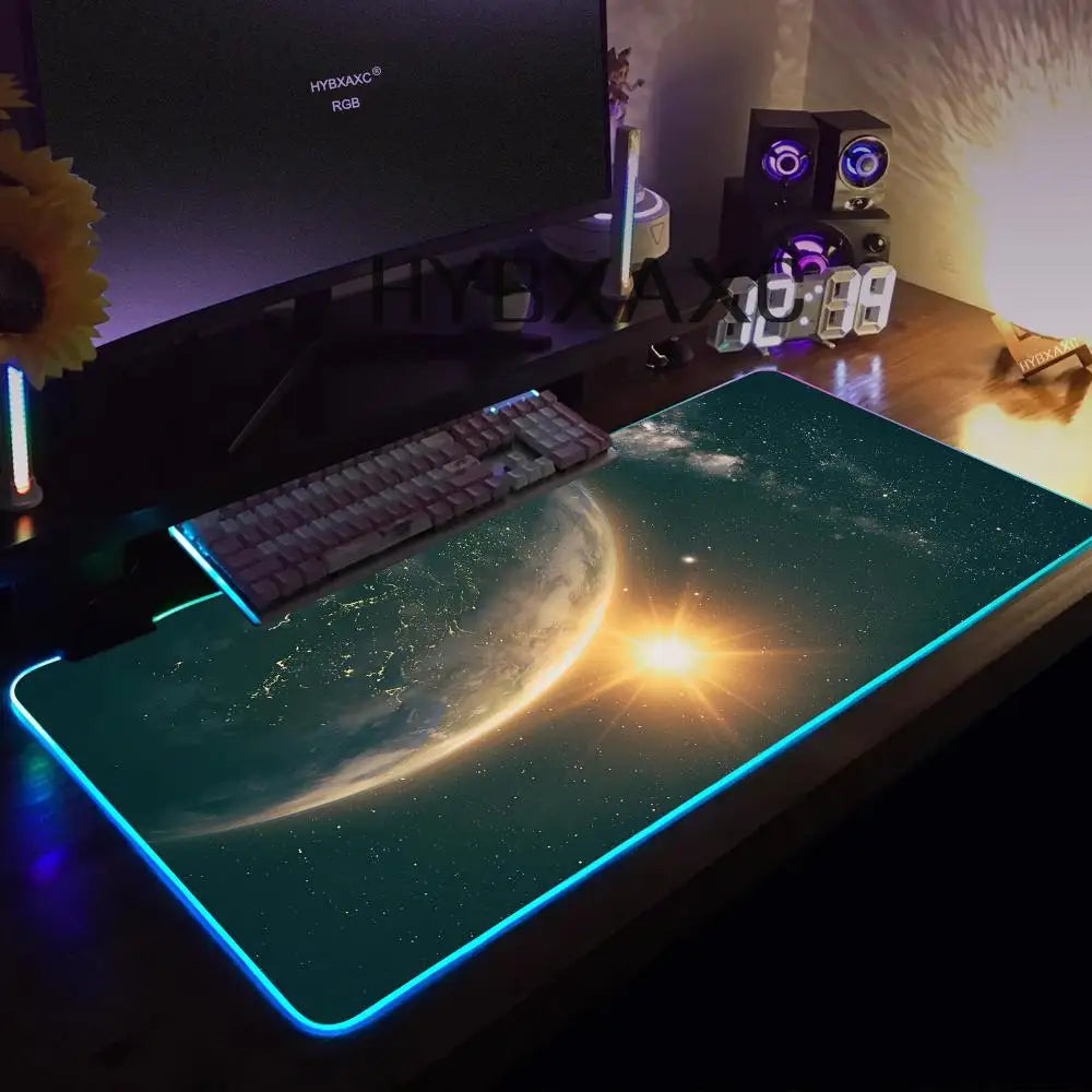 Hot Cosmos Space Solar System Planet Mouse Pad RGB Gaming Mouse Pad HD Gamer Large LED Light XXL PC Computer Carpet