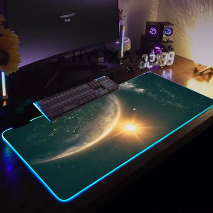 Hot Cosmos Space Solar System Planet Mouse Pad RGB Gaming Mouse Pad HD Gamer Large LED Light XXL PC Computer Carpet
