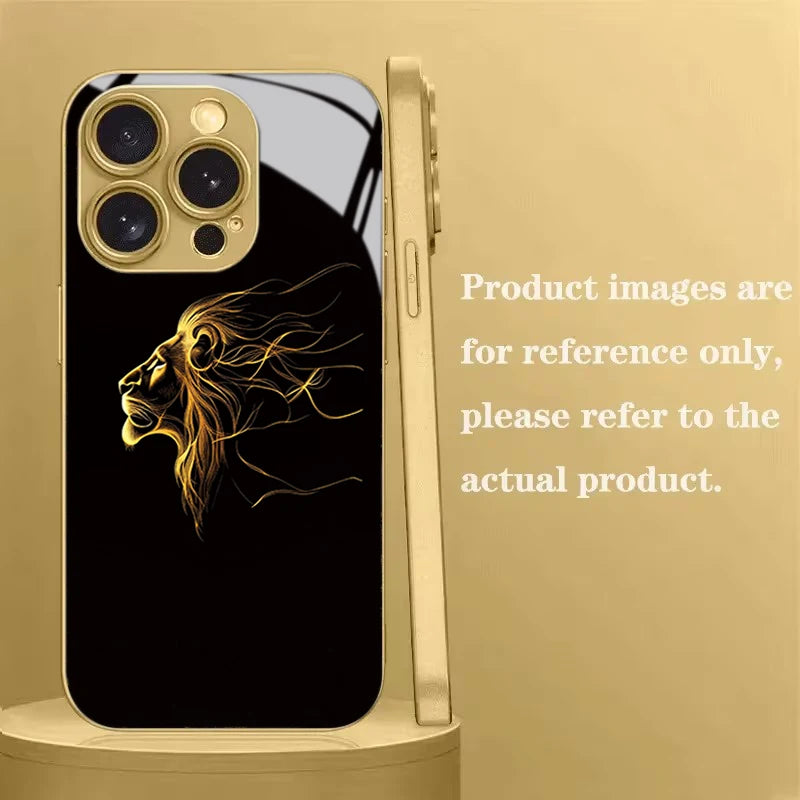 Luxury Heroic Lion Tempered Glass Phone Case For iPhone 17 13 12 11 Pro Max 16 15 14 Plus Pro Max 16E 17Air Anticollision Cover