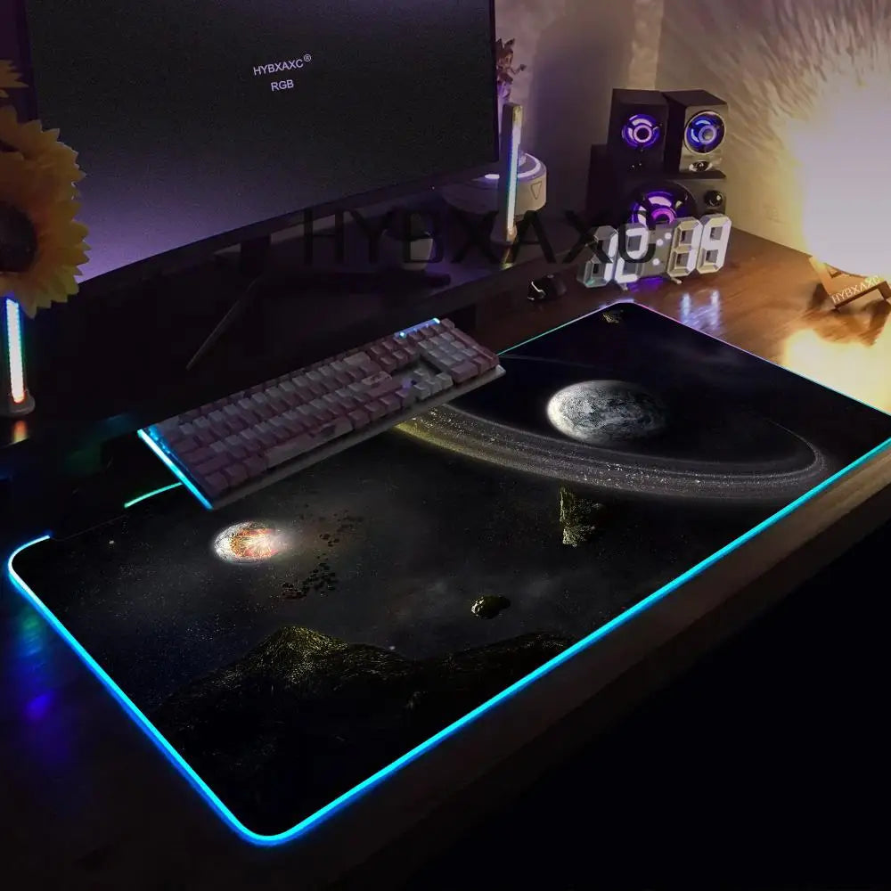 Hot Cosmos Space Solar System Planet Mouse Pad RGB Gaming Mouse Pad HD Gamer Large LED Light XXL PC Computer Carpet