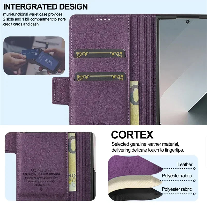 Magnetic Flip Leather Phone Case for Samsung Galaxy Z Fold 8 Ultra7 6 5 4 3 5G Fold6 Fold5 Fold8 Wallet Card Cover Etui Coque