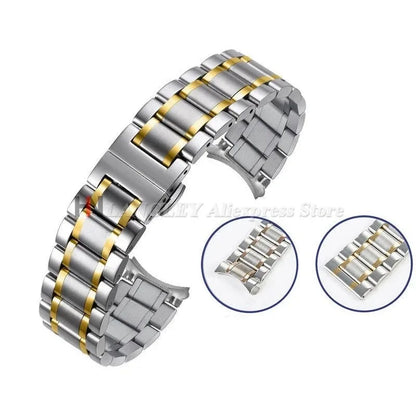 Curved End Solid Stainless Steel Watch Strap 12 14 16 18 20 21 22 24mm Metal Band Butterfly Buckle Universal Barcelet Watchbands