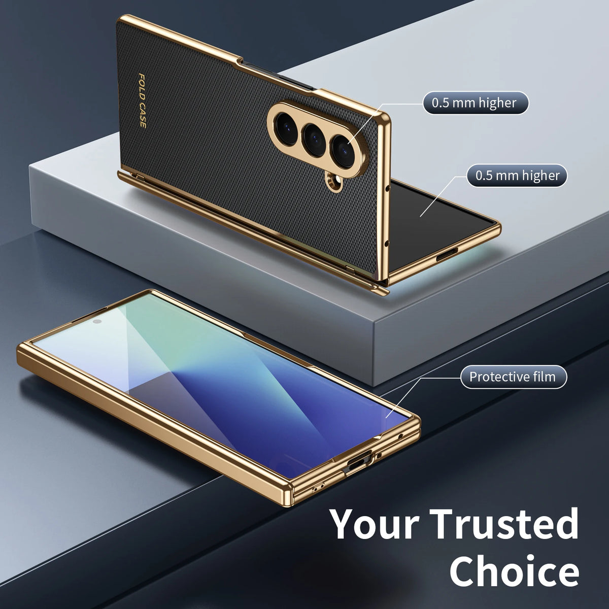 For Samsung Galaxy Z Fold 7 6 5 4 3 Electroplated Diamond Pattern Plain Leather Hinge Lens Protective Tempered Film Front Film P