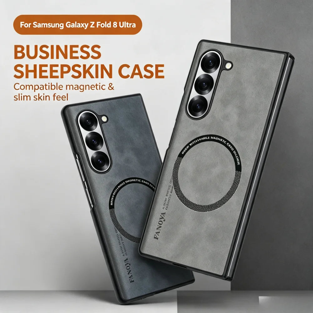 Luxury Ultrathin Sheepskin Leather Slim Phone Case for Samsung Galaxy Z Fold 8 Ultra 7 6 5 4 3 Magnetic Charge Shockproof Cover