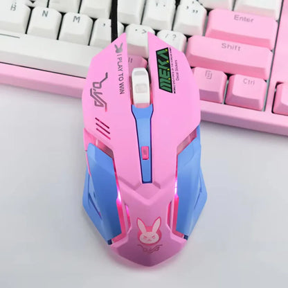OW DVA Pink Game Office Mouse Girls Light-emitting Competition Chicken Cute Wired Mouse for PC Laptop CF Overwatch