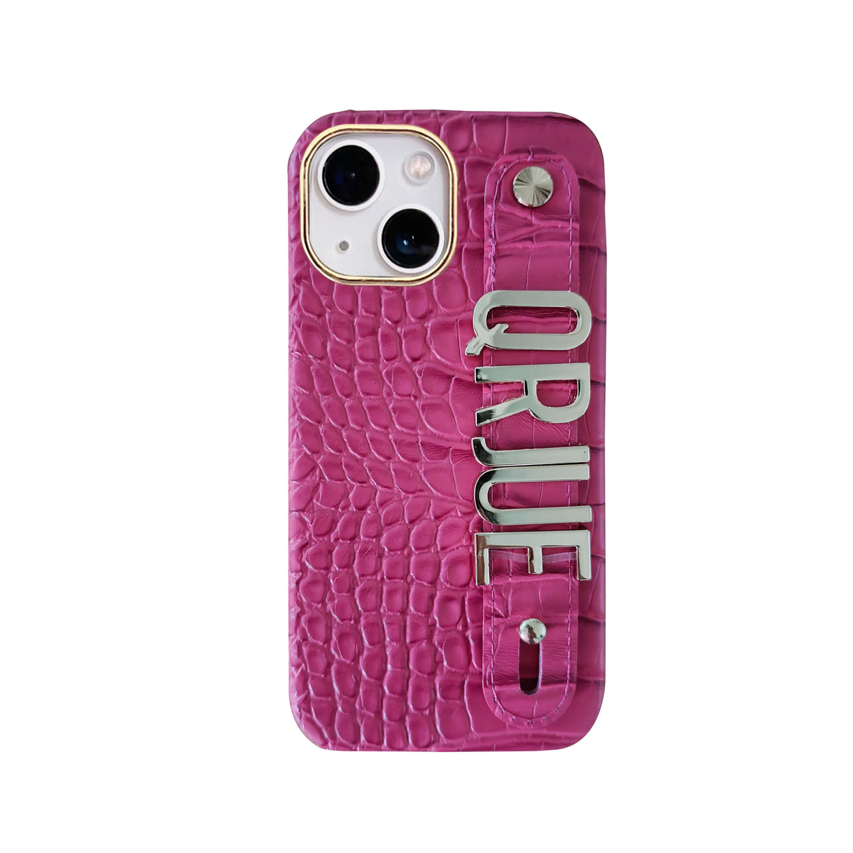 Holding Strap Personalised Custom Name Gold Metal Letters Leather Phone Case For Iphone 14 13 12 17 Pro Max 16promax Cover