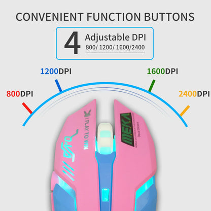 USB Wired Gaming Mouse Pink Computer Professional E-sports Mouse 2400 DPI Colorful Backlit Silent Mouse for Lol Data Laptop Pc
