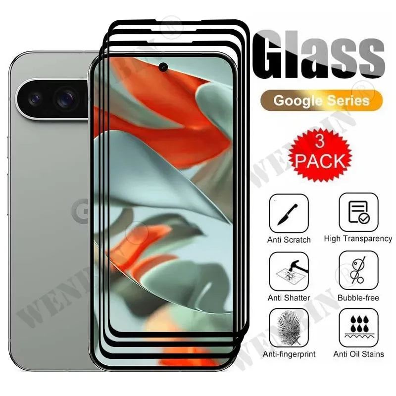 3 Pcs Tempered Glass For Google Pixel 10 9 Pro XL 8 7 6 Pro 8A 7A 6A 5A 4A 3 XL Curved Full Cover Screen Protector