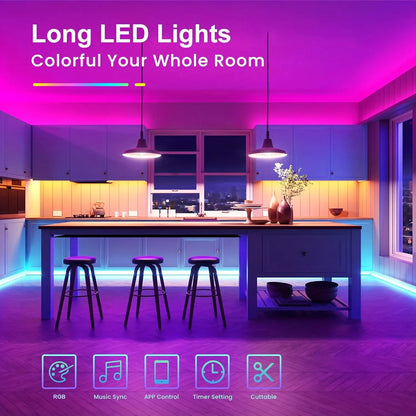 LED Strip Lights, RGB Color Changing Led Strip Lighting with 24-Key Remote and  APP Control, Music Sync Lights