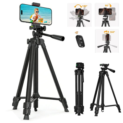 53 Inch Universal Tripod Stand with Bluetooth Remote Adjustable Height for Smartphone Camera Video Photography YouTube
