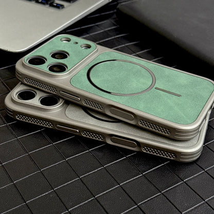 Luxury Faux Leather Case For iPhone 17 16 15 14 13 Pro Max 17Pro ProMax For Magsafe  Wireless Charge Heat Dissipation Full Cover