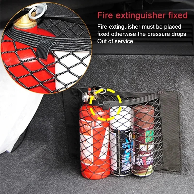 Car Back Rear Trunk Seat Elastic String Net Magic Sticker Mesh Storage Bag Pocket Cage Auto Organizer Seat Back Bag