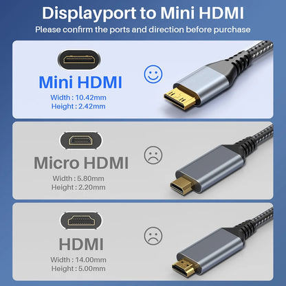 DisplayPort To Mini HDMI Cable 3840*2160 Video UHD 4K@60Hz 2K@120Hz For Desktop Laptop Portable Monitor Projector Mini PC