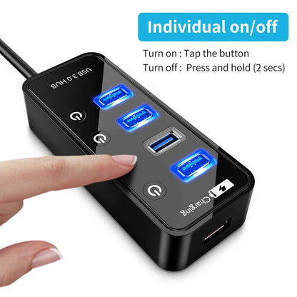 USB HUB 3.0 4 Port Smart Phone Charger Multi For Ipad MacBook Pro Computer PC Notebook Laptop Accessories With Power Adapter