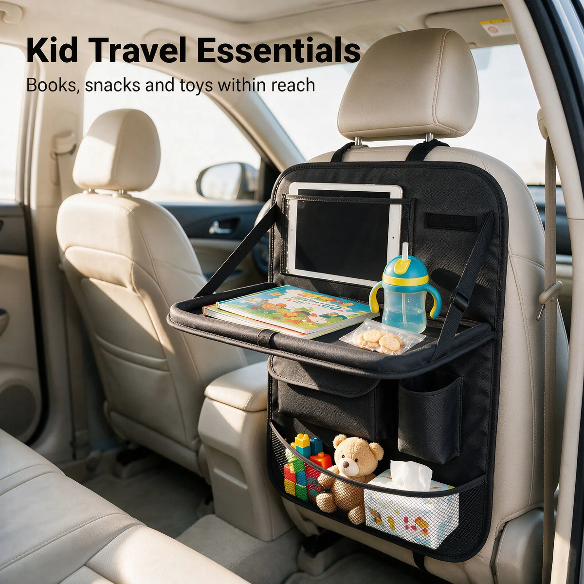 Car Backseat Folding Table Tray Multifunctional Hanging Storage Bag Seat Back Organizer Portable Travel Essential