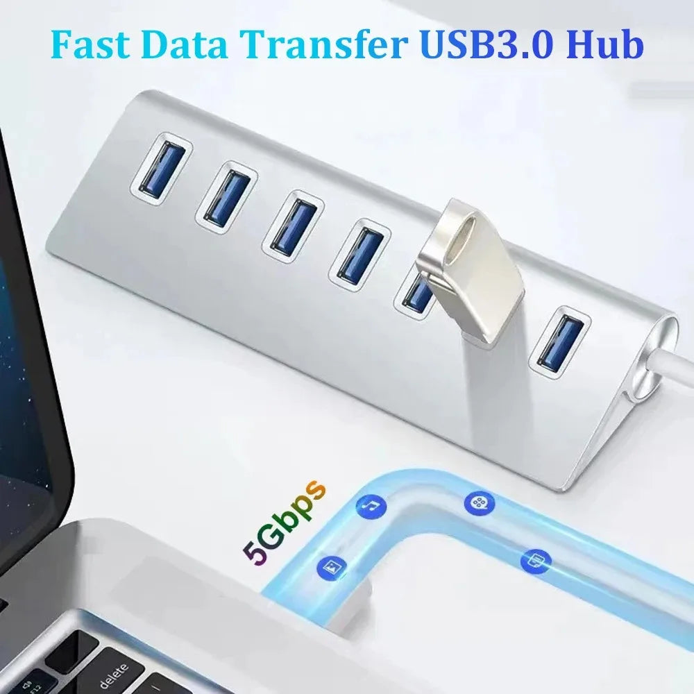 5Gbps High Speed USB 3.0 HUB 4/7Port USB 3.0 Port OTG Aluminum USB Splitter Docking Station Expander for Laptop Computer PC