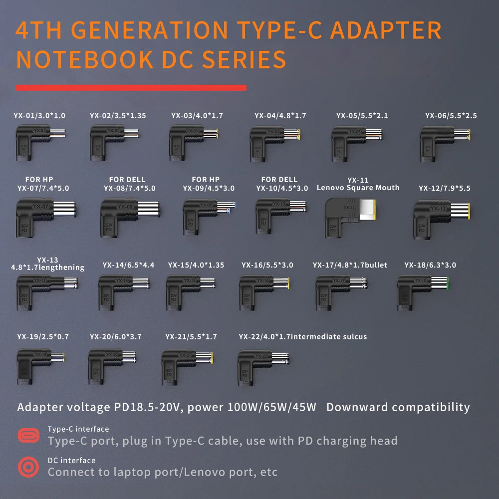 Laptop Power Adapter Connector Dc Plug USB Type C Female to Universal Male Jack Converter for Hp Dell Asus Acer Lenovo Notebook
