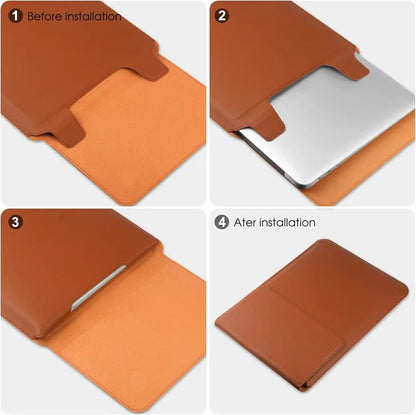 Portable Leather Laptop Sleeve Case Bag for Macbook Air 12 13 14 15 16 Inch M5 M4 M3 M2 Chip Mac Book Pro Adjustable Stand Cover