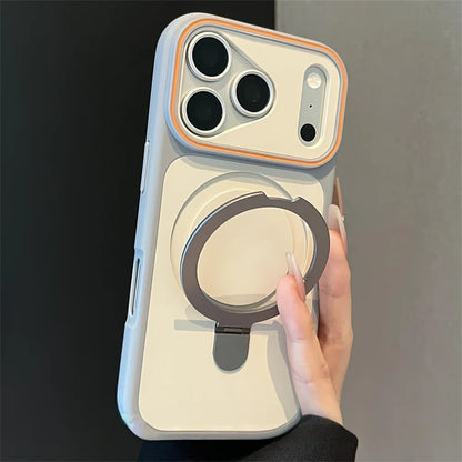 Luxury Dual Tone Metal Ring Holder for Magsafe Case for IPhone 17 Air 16 15 14 Plus 13 12 Pro Max Magnetic Wireless Charge Cover