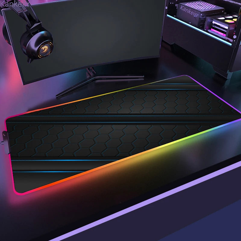 RGB Hexagonal Mouse Pad 900x350 LED Gaming Anime Geometric Luminous Anti-skid Computer Offices Cool Mousepad Desk Mat Laptop Rug