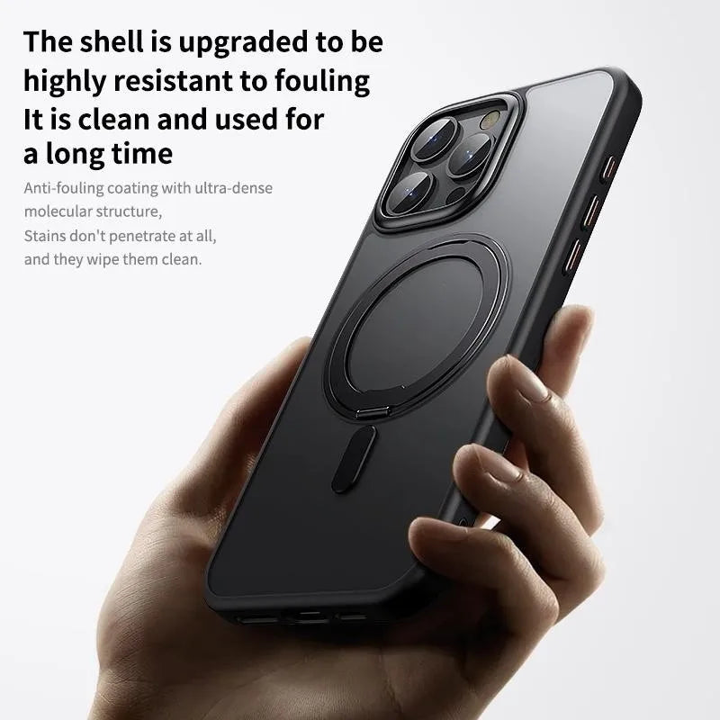 Transparent Phone Case for iPhone 17 Pro Max 16 Plus 15 14 With Magnetic MagSafe Rotating Bracket Shock Proof Protective Cover