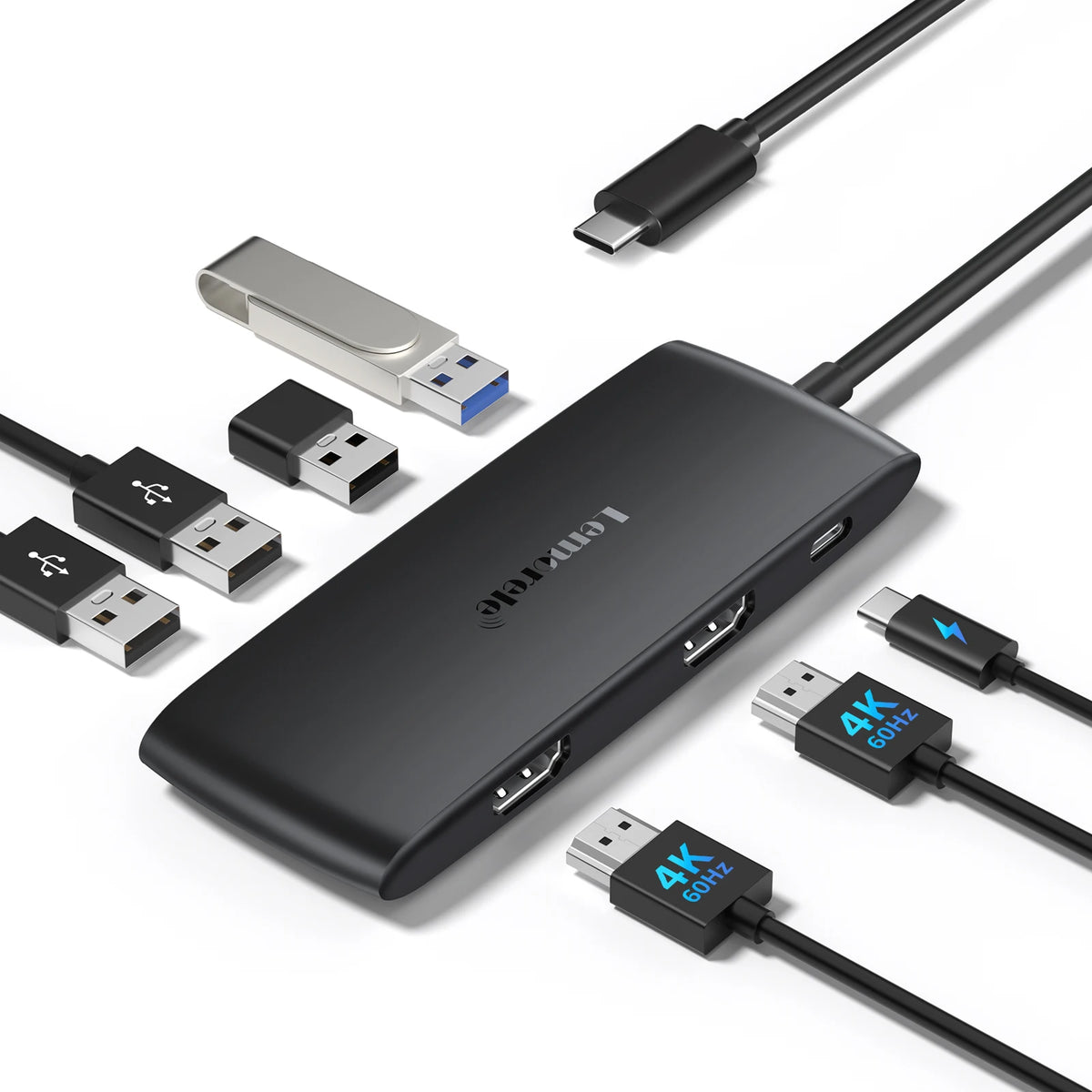 Lemorele TC510 7-in-1 USB-C Docking Station USB Hub Adapter USB C to Dual HDMI 4K@60Hz for Windows MacBook Air Laptop