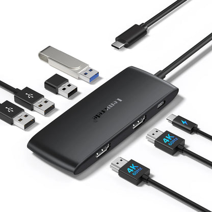 Lemorele TC510 7-in-1 USB-C Docking Station USB Hub Adapter USB C to Dual HDMI 4K@60Hz for Windows MacBook Air Laptop