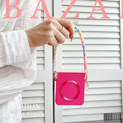 Skin Feeling Wireless Magnetic Lanyard Phone Case For Samsung Galaxy Z Flip 3 4 5 6 7 8 Macaron Gradient Cord PC Hard Shell