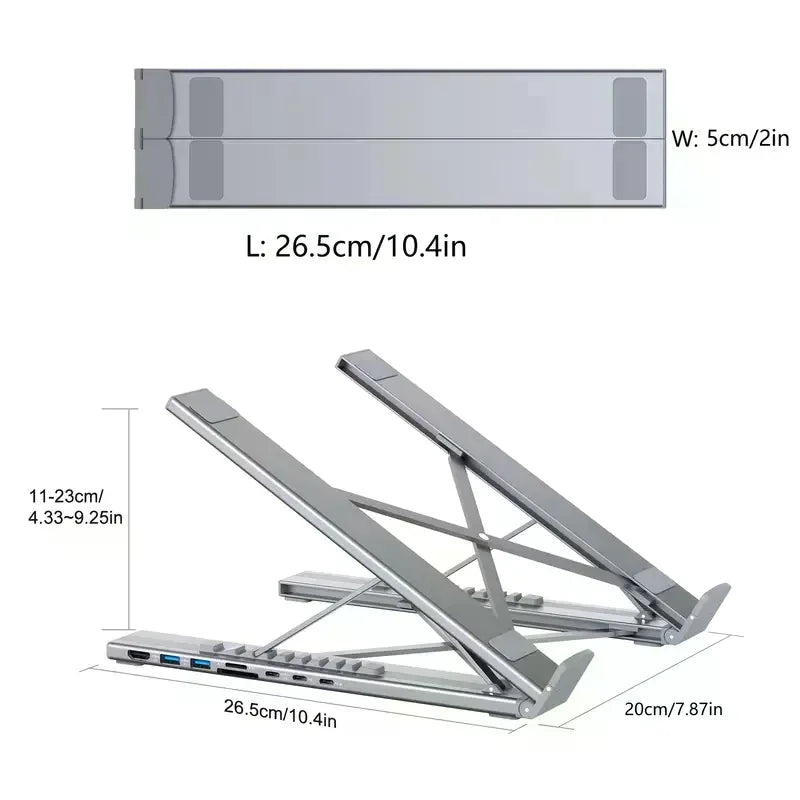 8-in-1 USB-C Laptop Stand With Docking Station Universal USB C Dock Tablet Stand Foldable Type-C Hubs Adapter Plug Play