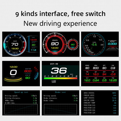 F9 OBD For HUD Smart Head Up Display Gauge Speedometer Tachometer Water Temp Voltage Alarm Turbo Oil Temp Air-fuel Ratio Gauge