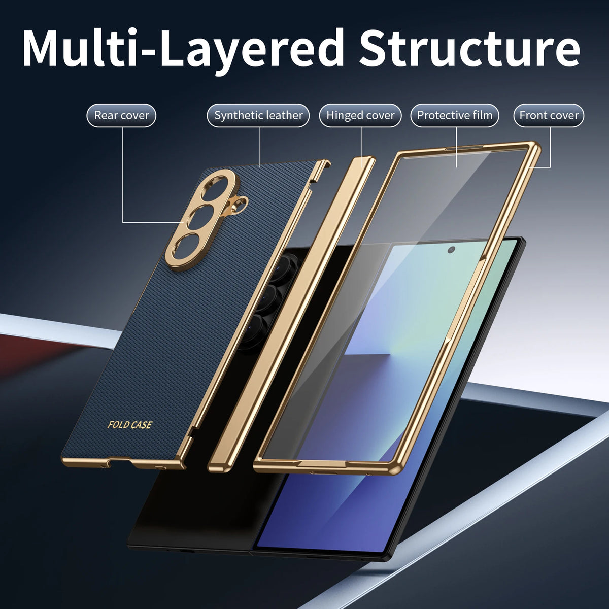 Premium Artificial PU Leather Mobile Phone Case for Samsung Galaxy Z Fold 8 7 6 5 4 with Full Cover Protection,Screen Glass Film