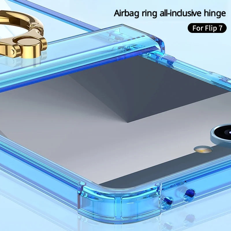 Luxury Airbag Hinge Protection Ring Holder Phone Case For Samsung Galaxy Z Flip 8 7 6 5 Z Flip7 FE Flip 8 Clear Shockproof Cover