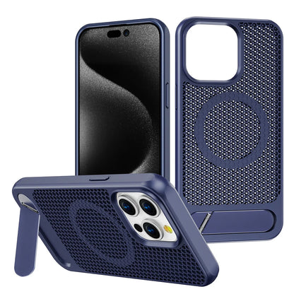 Luxury Cooling Stand Magnetic Phone Case For iPhone 17 16 15 14 11 12 13 Pro Max Heat Dissipation Plain Color Shockproof Cover